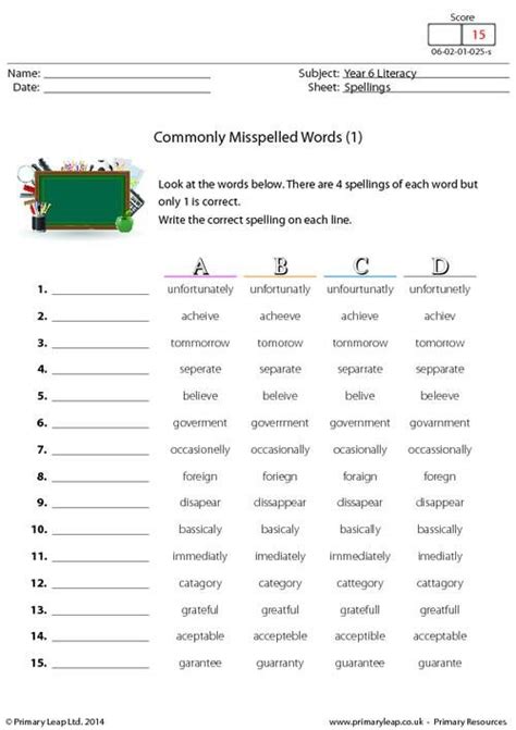 commonly misspelled words practice worksheet